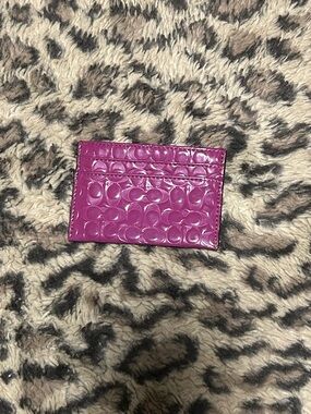 Coach Pebbled Patent Card Case in Berry